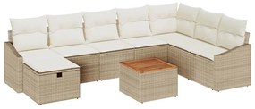 vidaXL Kerti Kanapé Szett párnával tárolóval 9 pcs Bézs Poli rattan