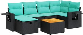 vidaXL 7 részes fekete polyrattan kerti ülőgarnitúra párnával