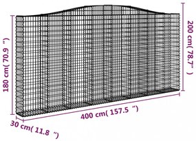 íves horganyzott vas gabion kosár 400x30x180/200 cm