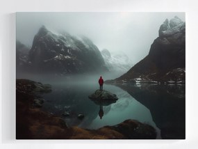 Poszter Norvégia Hegyek Fjord Tél Ember Magány 80x60