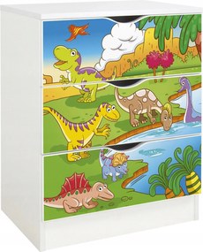 Komód 3 fiókkal, Tágas és robusztus, színes Dino nyomtatás 60x42x78 cm