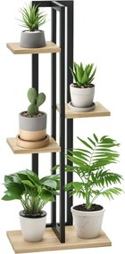 Outsunny 4-rétegű Növényállvány, 110 cm magas Virágállvány Beltérre és Kertbe, Fából készült Növénypolc, Többcélú Virágtartó, Fekete + Természetes Fa