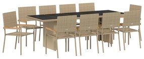 11 darabos Kerti Étkező Szett Bézs Poly Rattan