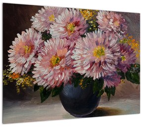 Kép - olajfestmény, virágok a vázában (üvegen) (70x50 cm)