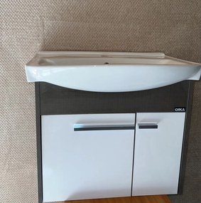 Fürdőszobai alsó szekrény mosdóval és tükörrel FEHÉR/BARNA 65