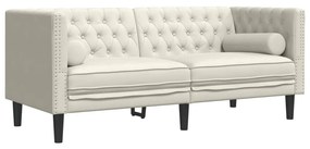 2 részes krémszínű bársony Chesterfield kanapészett párnákkal