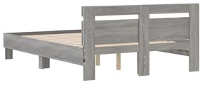 szürke sonoma színű ágykeret fejtámlával és LED-del 120x190 cm