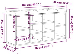 füstös tölgy színű szerelt fa cipőpad 102 x 32 x 50 cm
