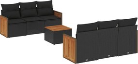 vidaXL 7 részes fekete polyrattan kerti ülőgarnitúra párnával