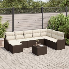 8 Részes Kert Sofa Készlet Párnákkal Szürke Poli Rattan, 2-Személyes Kert Sofa Tárolóval és Párnákkal Barna Poli Rattan