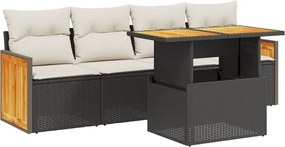 vidaXL 5 részes fekete polyrattan kerti kanapészett párnákkal