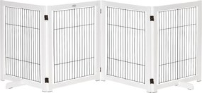 PawHut Összecsukható Kutyabezárás 264x77 cm 4-Panele Fa Kiskapu Lábakkal és Kerettel Ajtókhoz, Lépcsőkhöz, Átjárókhoz - Fehér | Aosom