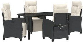 vidaXL Kert étkező szett párnával 5 pcs Fekete polirattan