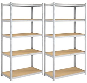 2 db Nagy teherbírású 5 szintes polc, 200 x 100 x 50 cm, ezüst