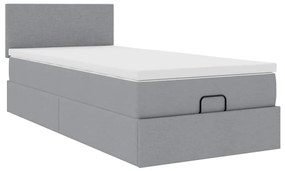 világosszürke szövet ottomán ágy matraccal &amp; LED-ek 80x200cm