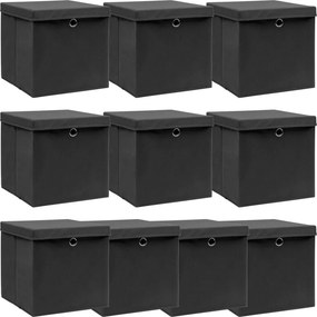 vidaXL 10 db fekete szövet tárolódoboz fedéllel 32 x 32 x 32 cm