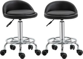 HOMCOM 2 db gurulós szék - forgatható munkaszék 360° - állítható ülésmagasság 47-62 cm, ergonomikus háttámla - krómozott acél fekete szintetikus bevon