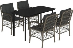 vidaXL 5 részes szürke polyrattan kerti étkezőgarnitúra párnával