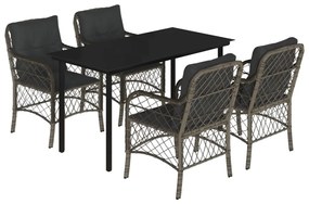 vidaXL 5 részes szürke polyrattan kerti étkezőgarnitúra párnával