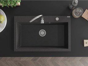 Mexen Elix gránit mosogató, 1 medencés, 800 x 500 mm, fekete foltos, króm szifon - 6527801005-76