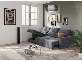 Univerzális, kihúzható háromüléses sarokkanapé tárolóval TRENTO antracit