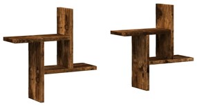 2 db füstös tölgy színű szerelt fa fali polc 38 x 12 x 38 cm