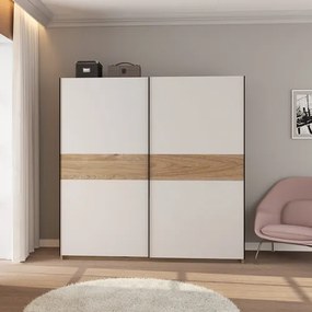BERNO ruhásszekrény, 200 cm | Fehér + hickory tölgy