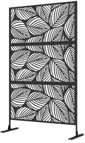 Térelválasztó, levél mintás, belátásgátló állvány, 122 x 198 cm, acél, fekete