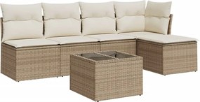 vidaXL 6 részes bézs polyrattan kerti ülőgarnitúra párnával