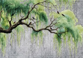 Fotótapéta Fa Beton Zöld Hálószoba Nappali Tapéta Flizelina 200x140