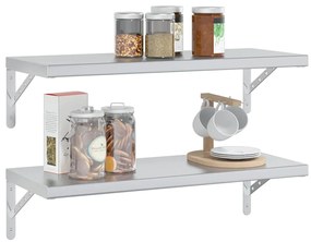 2 db ezüstszínű rozsdamentes acél fali polc 75 x 30 cm