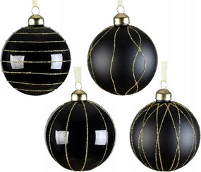 Fekete üveg karácsonyfadísz, fényes, 8 cm
