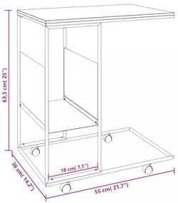 fehér szerelt fa kisasztal kerekekkel 55x36x63,5 cm