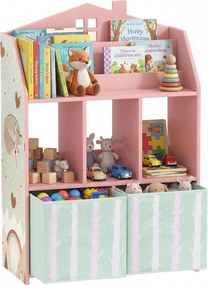 AIYAPLAY gyerekpolc textilfiókokkal és nyitott polcokkal, róka mintával — játékok tárolója, rózsaszín | Aosom