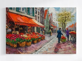 Vászonkép Canvas Amszterdam Hollandia Piac Tulipán Virágok 120x80