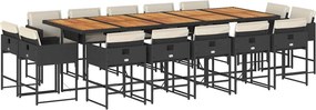 vidaXL 15 részes fekete polyrattan kerti étkezőgarnitúra párnákkal