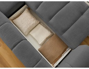 Sötétszürke kinyitható-tárolóhelyes sarokkanapé (jobb oldali-heverő résszel) Fuji – Bobochic Paris