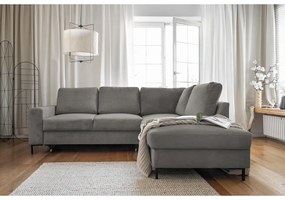 Szürke kordbársony kinyitható sarokkanapé (jobb oldali) Lofty Lilly – Miuform