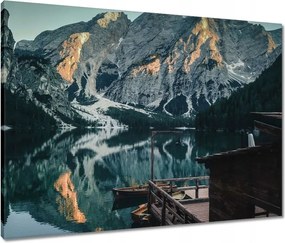 Vászonkép 80x60 Fa házikó a hegyekben