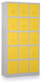 Fém szekrény - 15 doboz, 90 x 40 x 185 cm, hengerzár, sárga - ral 1023