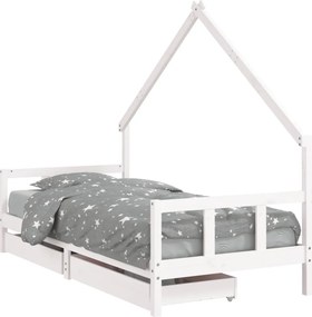 vidaXL fehér tömör fenyőfa gyerekágy keret fiókkal 90x190 cm
