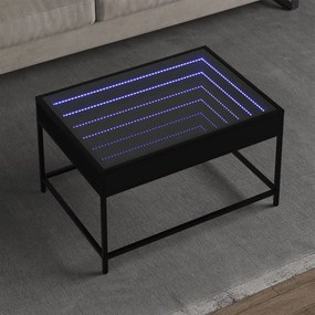 Fekete végtelen hatású LED-es dohányzóasztal 70 x 50 x 41 cm
