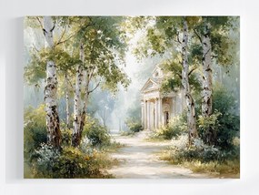 Vászonkép Canvas Tájkép Erdő Park Nyírfa Ösvény Templom 100x75