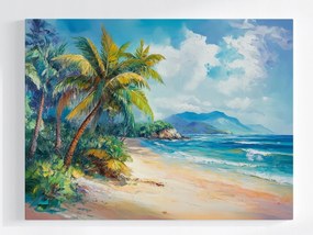 Poszter Olaj Egzotikus Tengerpart Óceán Pálmafák Hegyek 100x75