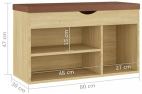 sonoma tölgy szerelt fa cipőtároló pad párnával 80 x 30 x 47 cm