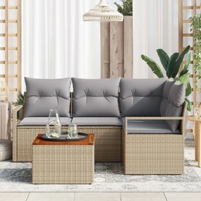 5 Darabos Kertiszöglet Kanapé Készlet Párnázattal Bézs Poli Rattan Akác
