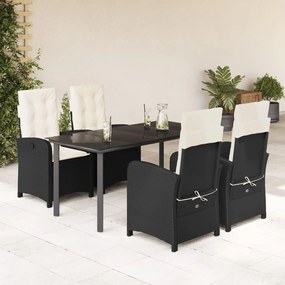 5 részes fekete polyrattan kerti étkezőgarnitúra párnákkal