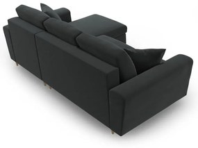 Sötétszürke bársony kinyitható tárolóhelyes sarokkanapé Kyoto – Cosmopolitan Design