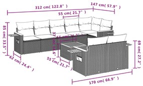 9 részes fekete polyrattan kerti ülőgarnitúra párnákkal