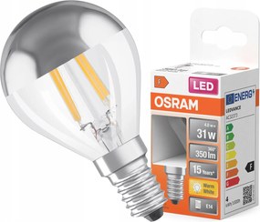 Led izzó P45 Golyó E14 4W 31W 350lm 2700K Meleg Ezüst Filament